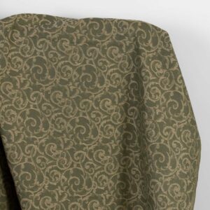 Ľanovo-bavlnená tkanina zelená a prírodná žakárová zlatý lurex