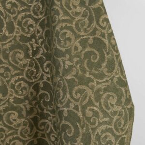 Ľanovo-bavlnená tkanina zelená a prírodná žakárová zlatý lurex