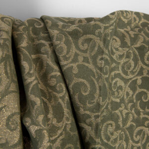 Ľanovo-bavlnená tkanina zelená a prírodná žakárová zlatý lurex