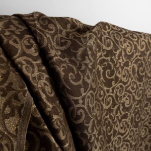 Ľanovo bavlnená tkanina hnedá a prírodná žakárová zlatý lurex