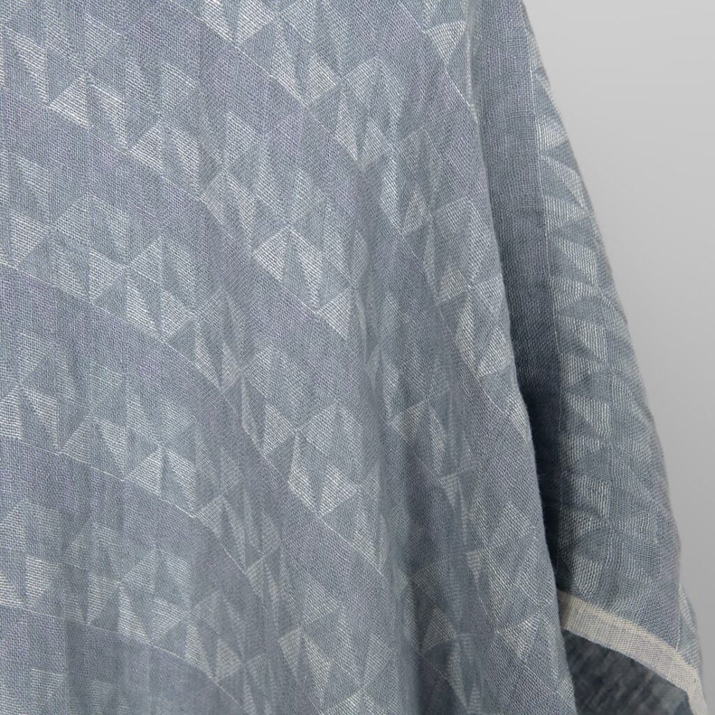 Washed linen fabric grey violet jacquard triangle pattern, 100% linen