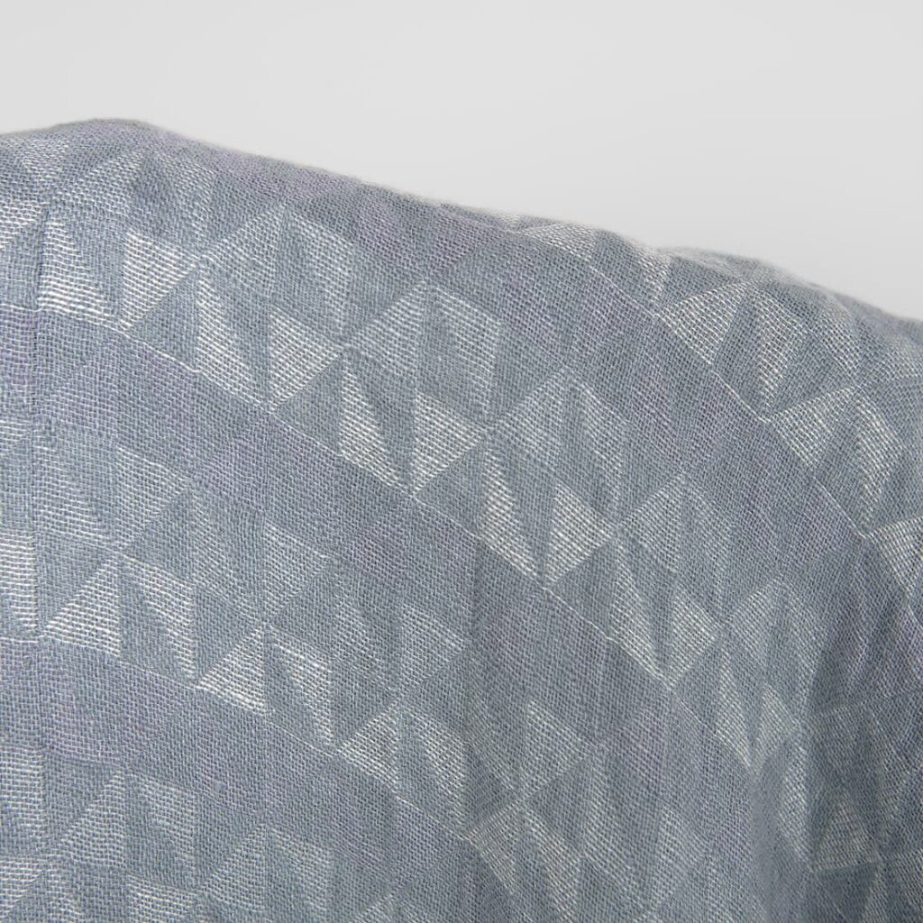 Washed linen fabric grey violet jacquard triangle pattern, double-layer