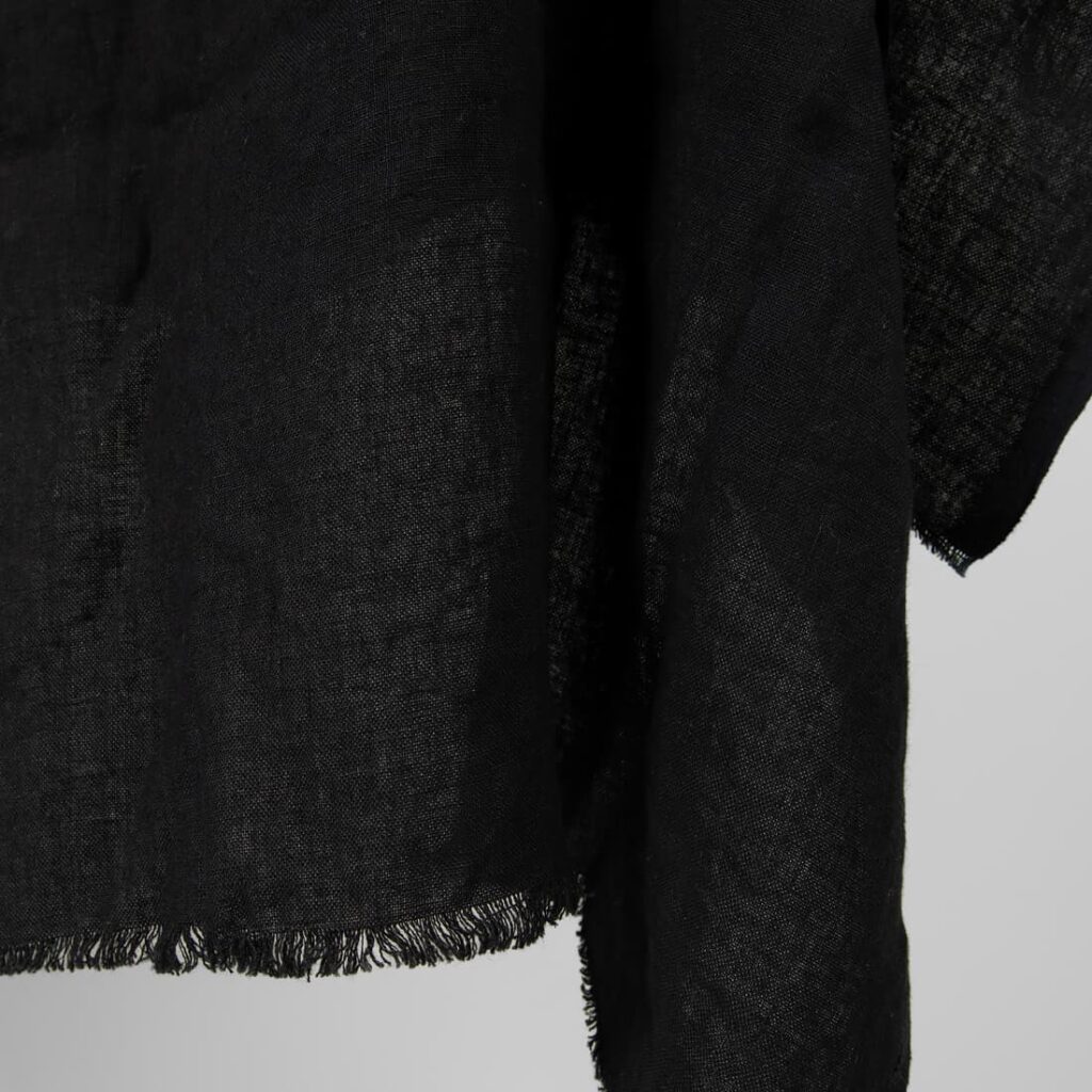 Washed heavy linen fabric black colour edge view