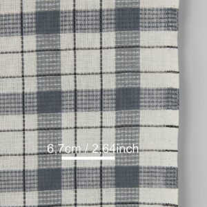 Úzka ľanovo-bavlnená látka smotanovo biela so sivými kockami vafľová
