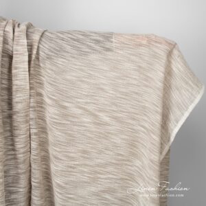 Ľanovo-bavlnená tkanina pieskovej farby s bielymi pruhmi