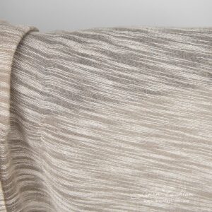 Ľanovo-bavlnená tkanina pieskovej farby s bielymi pruhmi