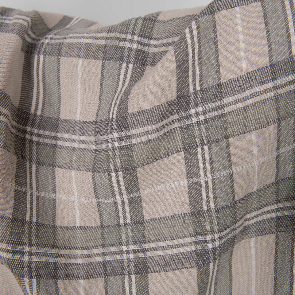Washed linen cotton fabric in beige checks, twill weave