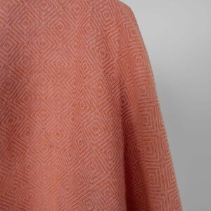 Praná ľanovo-bavlnená látka v oranžovo-orgovánovom kosoštvorcovom vzore