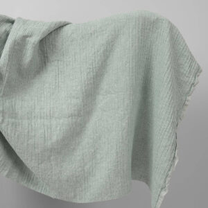 Praná ľanovo-bavlnená tkanina pruhovaná v zeleno-bielej farbe