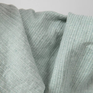 Praná ľanovo-bavlnená tkanina pruhovaná v zeleno-bielej farbe
