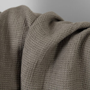 Ľanovo-bavlnená látka béžovo-sivá vafľová praná
