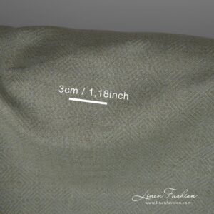 Ľanovo-bavlnená látka v sivozelenom kosoštvorcovom vzore