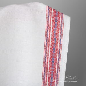 Ľanovo-bavlnená látka s modro-červenými pruhmi