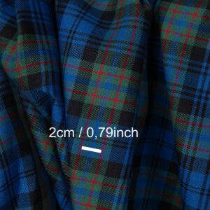 Linen cotton fabric blue green twill checks, with measurements