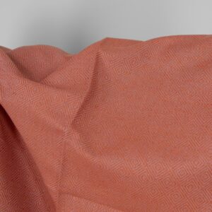 Ľanovo-bavlnená látka oranžový a fialový kosoštvorcový vzor