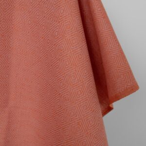 Ľanovo-bavlnená látka oranžový a fialový kosoštvorcový vzor