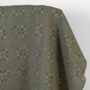 Ľanovo-bavlnená tkanina zelené a béžové keprové kocky