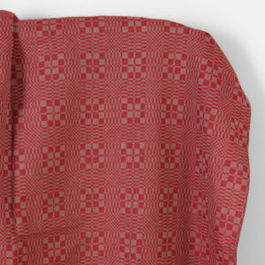 Ľanovo-bavlnená tkanina červené a béžové keprové kocky