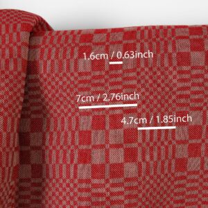 Ľanovo-bavlnená tkanina červené a béžové keprové kocky