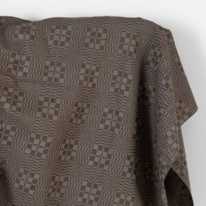 Ľanovo-bavlnená látka tmavohnedá a béžová keprové kocky