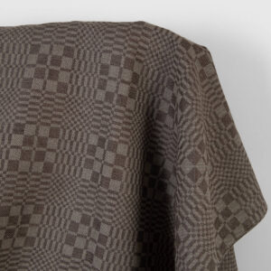 Ľanovo-bavlnená látka tmavohnedá a béžová keprové kocky