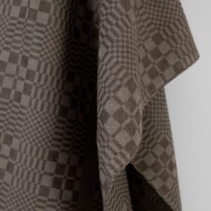 Ľanovo-bavlnená látka tmavohnedá a béžová keprové kocky