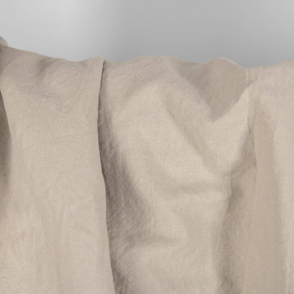 Heavy washed linen cotton fabric brownish grey colour detail