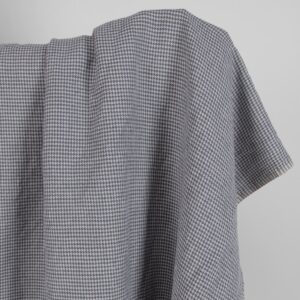 Praná ľanovo-bavlnená látka sivý vzor kohútia stopa