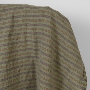 Ľanovo-bavlnená látka hnedo-zelená vzorované pruhy praná