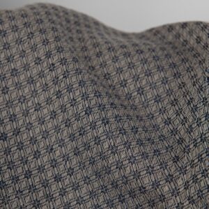 Ľanovo-bavlnená tkanina modrý a béžový kosoštvorcový vzor