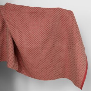 Ľanovo-bavlnená tkanina červený a béžový kosoštvorcový vzor