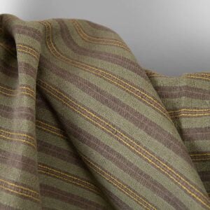 Ľanovo-bavlnená látka hnedo-zelené vzorované pruhy