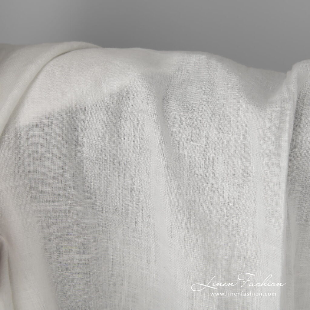 Lightweight washed linen fabric white colour detail