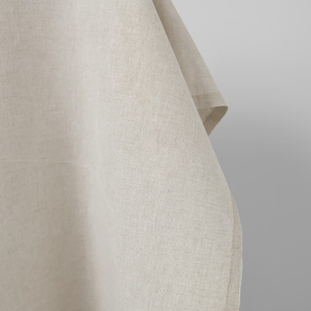 Wide linen cotton fabric natural light grey colour edge