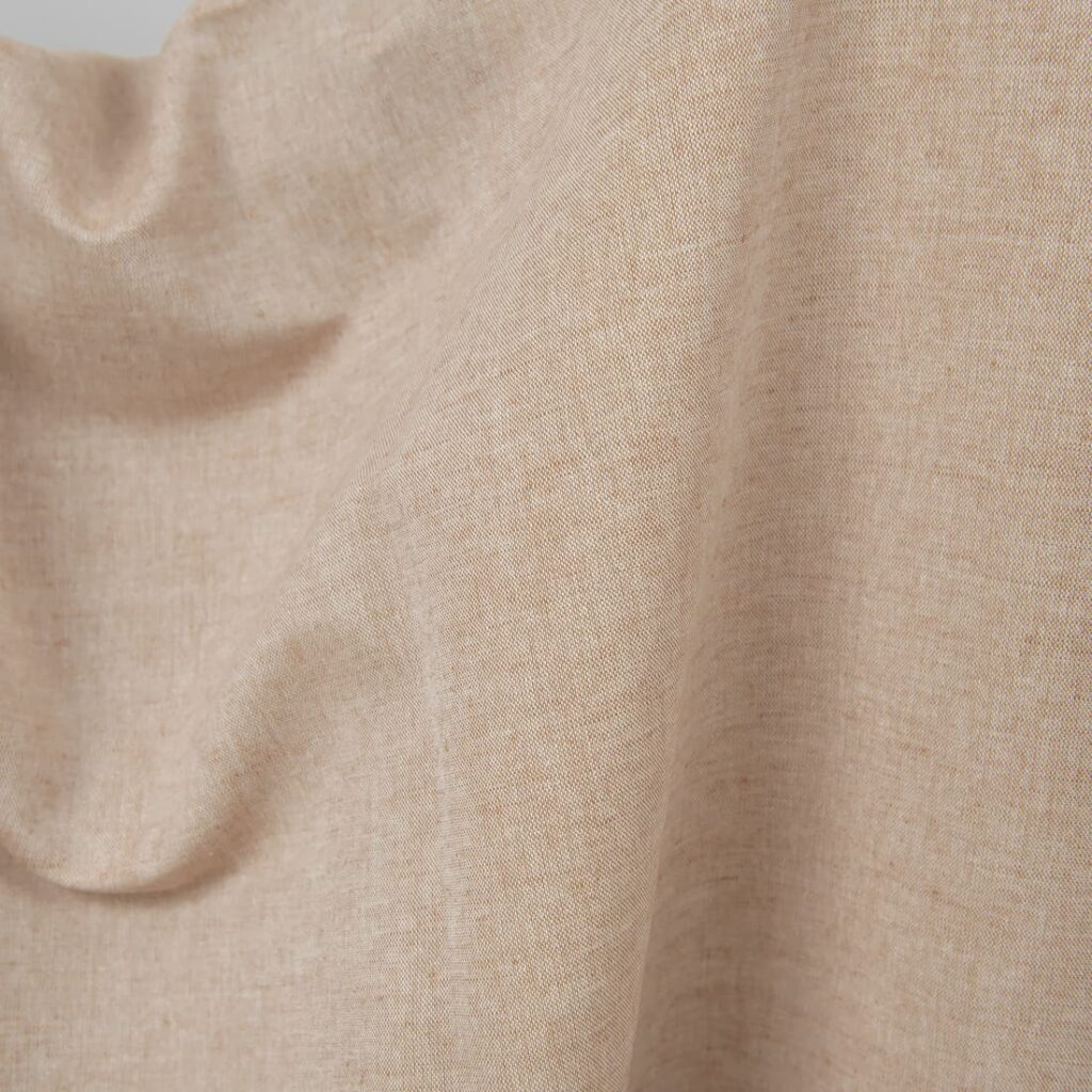 Wide linen cotton fabric light brown colour close up detail