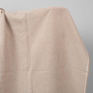 Široká ľanovo-bavlnená látka v bielych a hnedých pruhoch