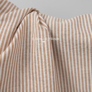 Široká ľanovo-bavlnená látka v bielych a hnedých pruhoch