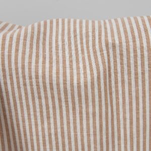 Široká ľanovo-bavlnená látka v bielych a hnedých pruhoch