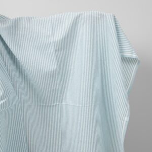 Široká ľanovo-bavlnená látka v bielych a svetlotyrkysových pruhoch