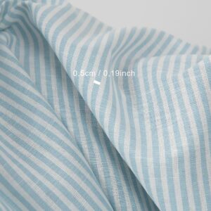 Široká ľanovo-bavlnená látka v bielych a svetlotyrkysových pruhoch