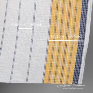 Ľanovo-bavlnená tkanina biela vafľová so žlto-modrými pruhmi
