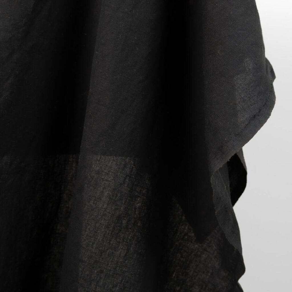 Washed linen cotton fabric black colour edge
