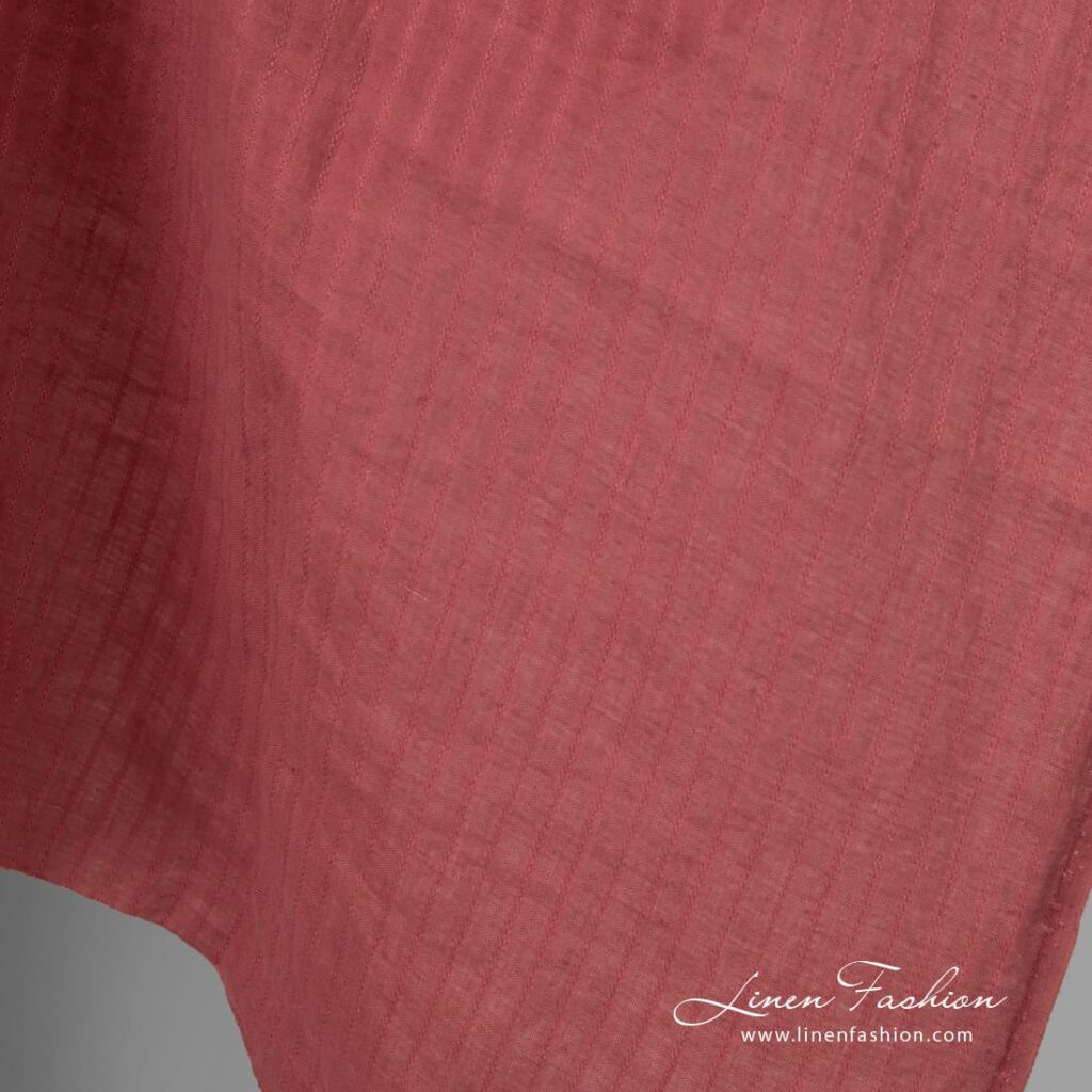 Ruby linen fabric with stripes, washed
