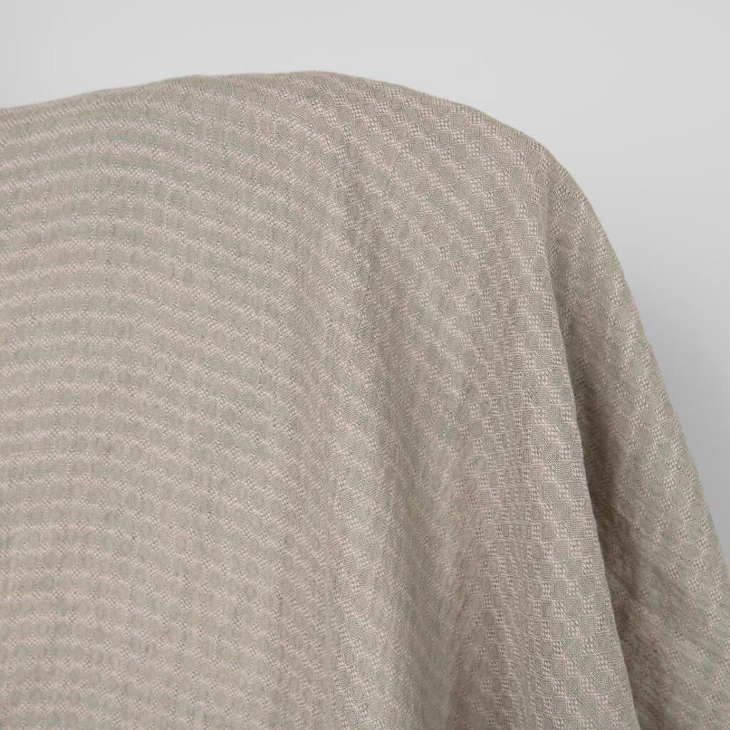Washed linen fabric lilac green pattern, diamonds