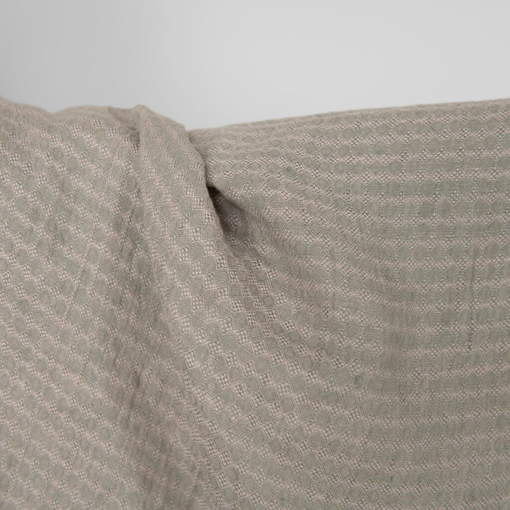 Washed linen fabric lilac green pattern, 100% linen