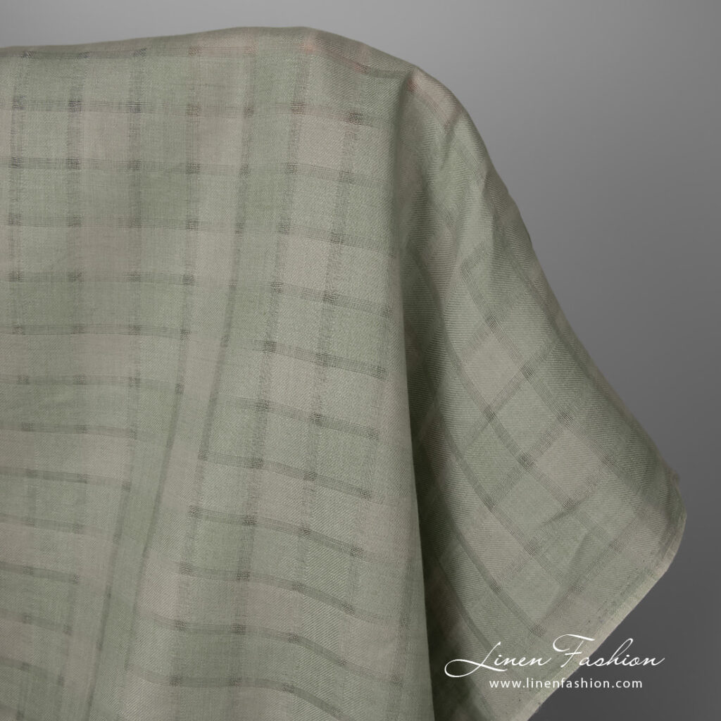 Linen fabric dusty green grey striped checks product photo