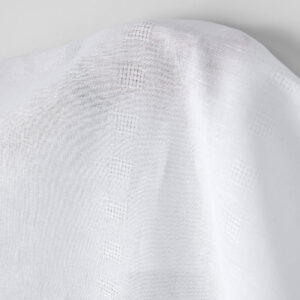 Ľanovo-bavlnená tkanina žiarivo biela s dvoma radmi kociek