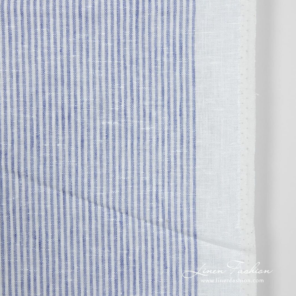 Narrow linen fabric white with blue stripes small