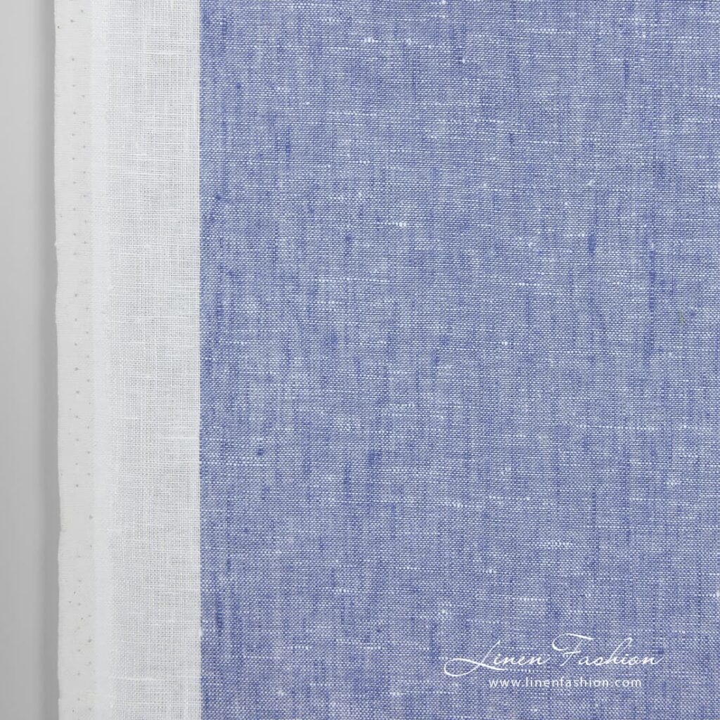 Narrow linen fabric white with blue stripes solid