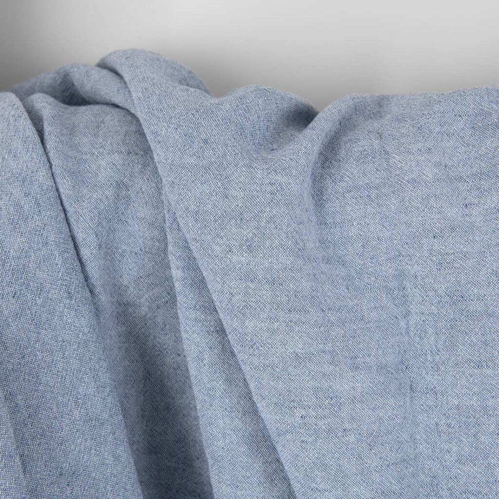 Wide washed linen cotton fabric white and blue mix, extra wide